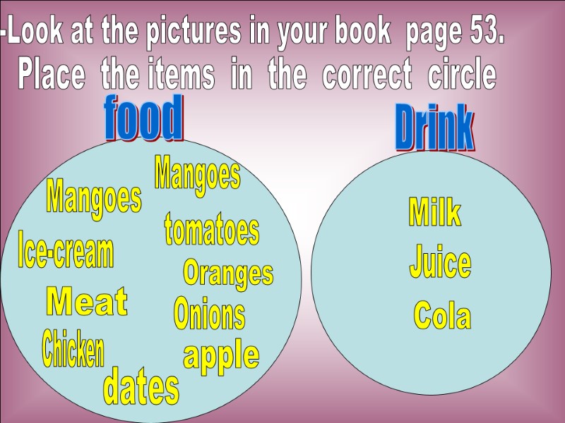 -Look at the pictures in your book  page 53. Place  the items